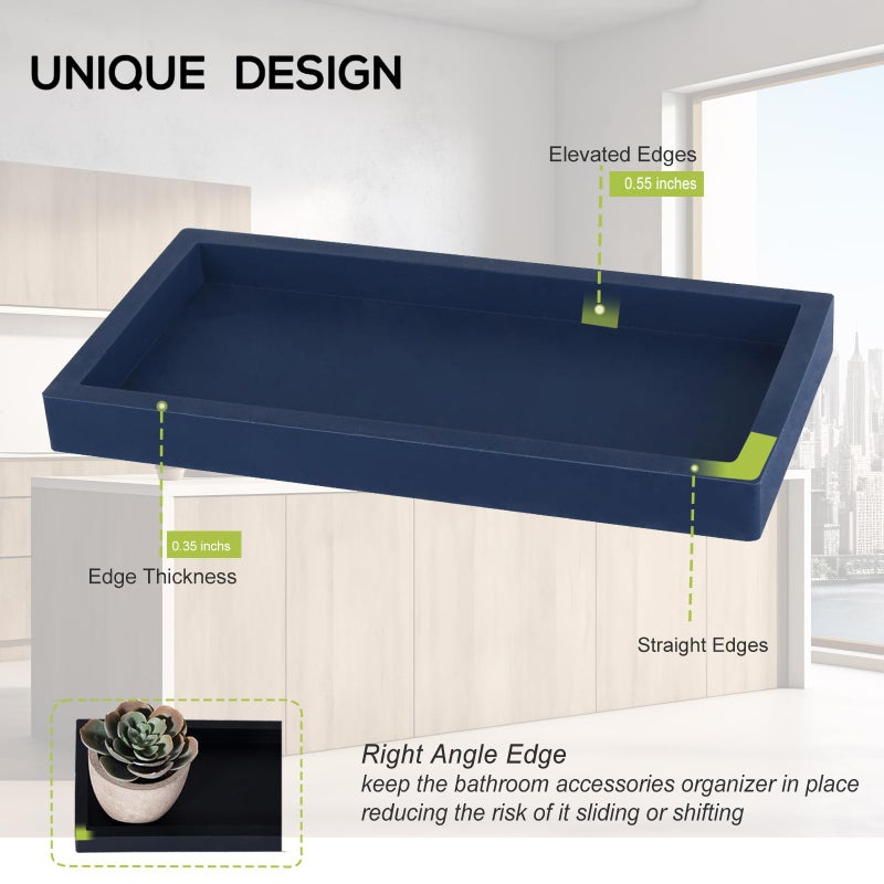 Heagoale Bathroom Tray, Small Vanity Tray Silicone Soap Dish Sponge Holder Kitchen Sink Organizer Bathroom Accessories for Countertop, Toilet, Shower, Large, Dark Blue - Image 5
